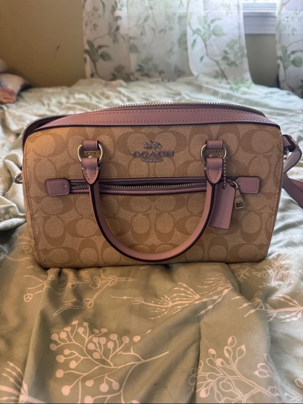 Coach Tan Canvas Satchel with Dusty Pink Leather Trim - Picture 1 of 7